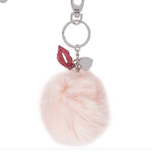 Pink Faux Fur Pom Pom Charm Keyholes